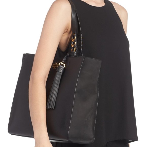 Tory Burch Brooke Black Leather Tote Shoulder Bag - Picture 4 of 7